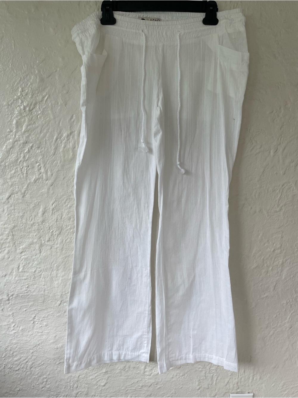 LAGACI White Summer Drawstring Waist Pockets Lightweight Pants Size M Womens'